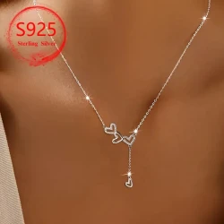 925 Silver Three Love Tassel Boutique Necklace – Elegant Women's Pendant | Classic NZ-Inspired Heart Jewelry Gift