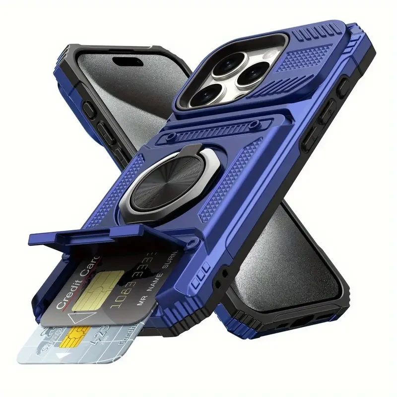 Shockproof Heavy-Duty Case for iPhone 16, 15, 14, 11 Pro Max Plus with Magnetic 360° Rotating Metal Stand