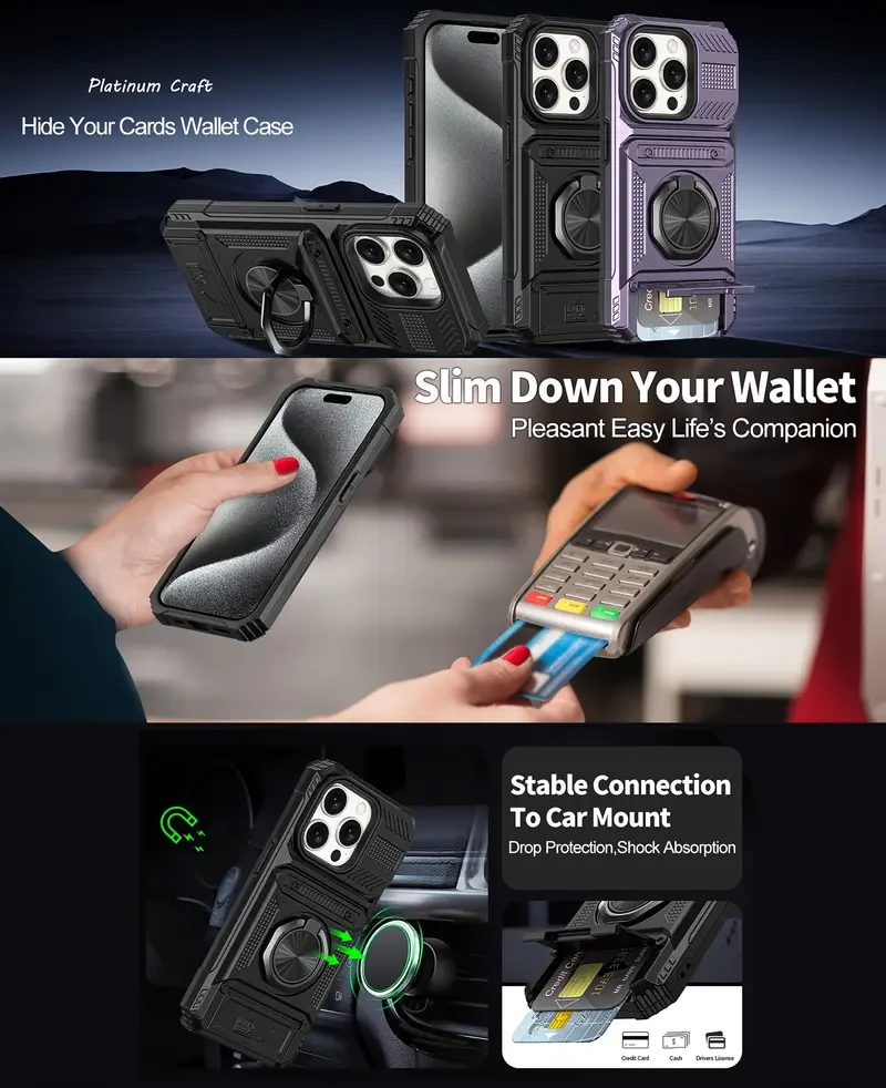 Shockproof Heavy-Duty Case for iPhone 16, 15, 14, 11 Pro Max Plus with Magnetic 360° Rotating Metal Stand