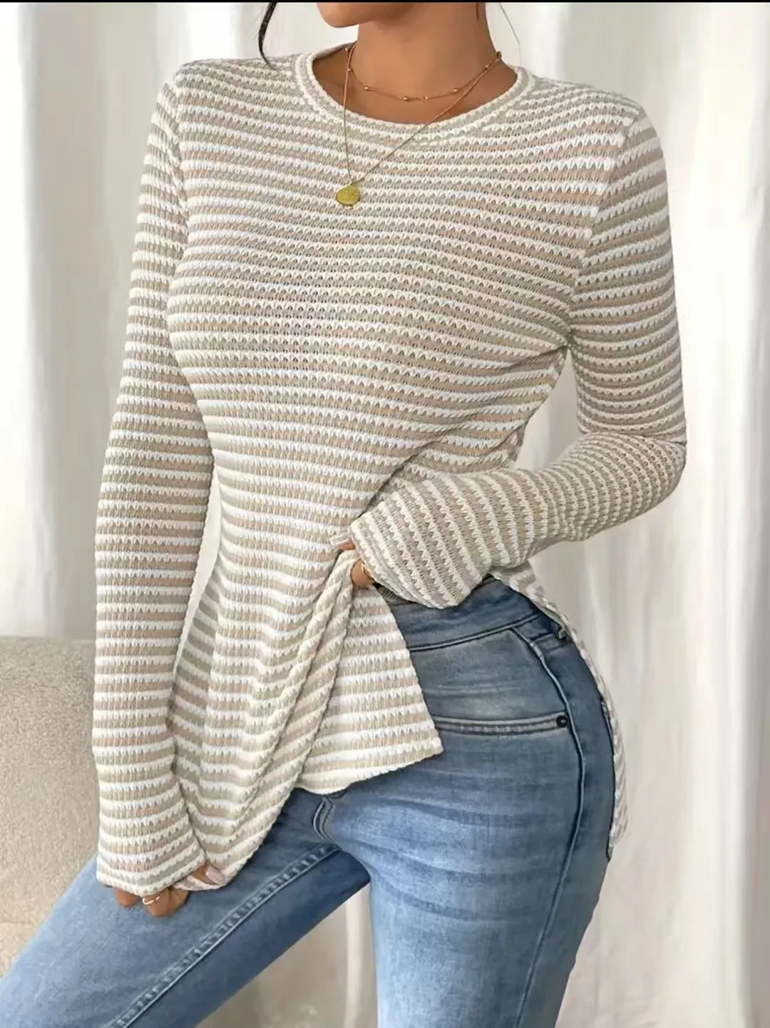 Striped Fashion Slim Fit Slimming All-match Shirt