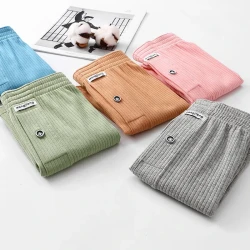 Men's Home Cotton Breathable Comfortable Sports Shorts Solid Color Vertical Pattern Large Size Men's Underwear