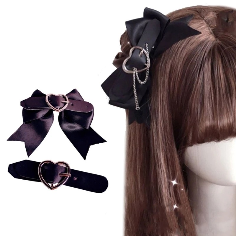 Lolita Accessories Hairpin – Black Dark Sweet Cool Girl Big Bow