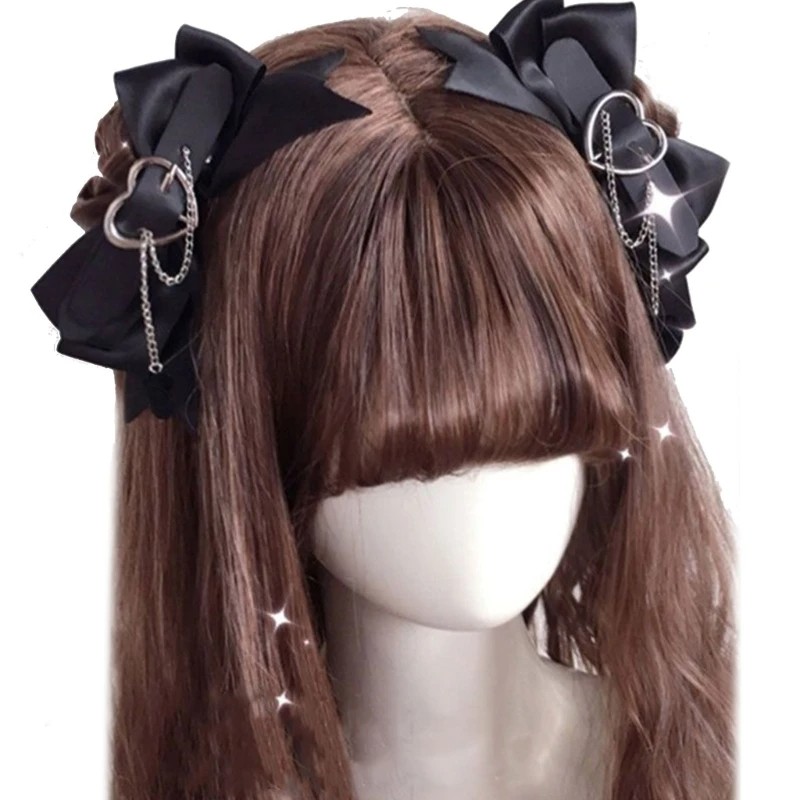 Lolita Accessories Hairpin – Black Dark Sweet Cool Girl Big Bow