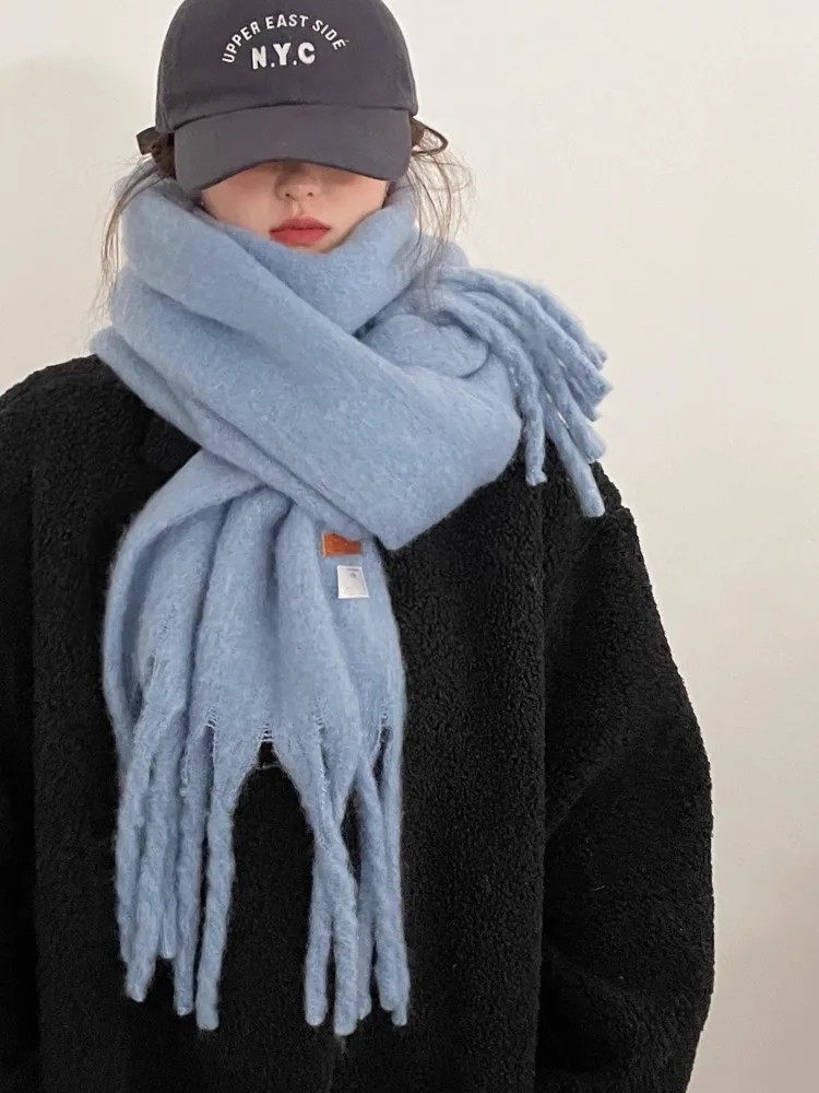 Thickened Blue Scarf for Women: Versatile Shawl for Winter