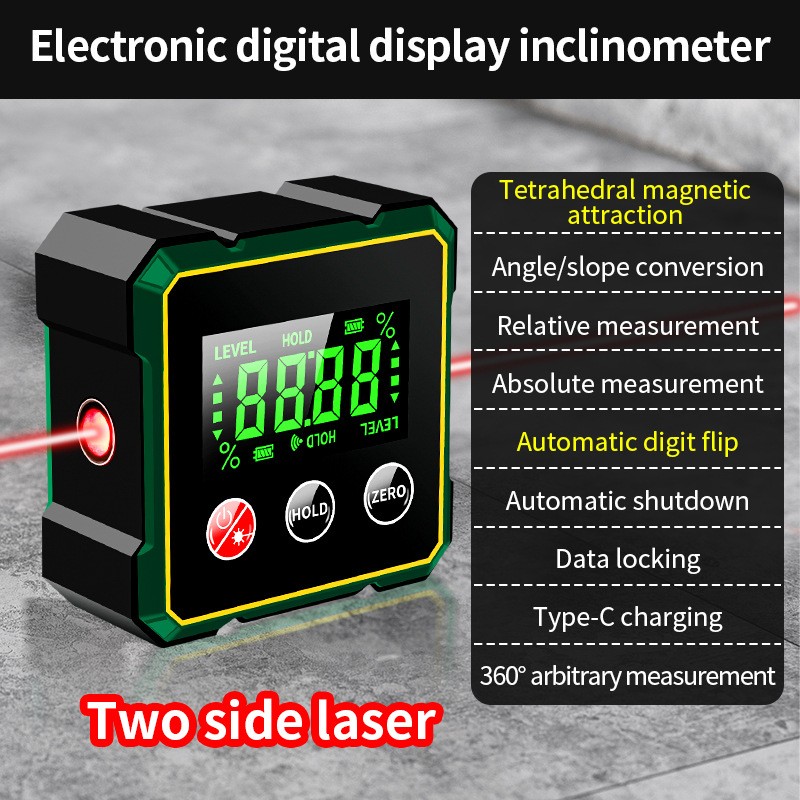 4-Side Magnetic Digital Angle Gauge with Laser