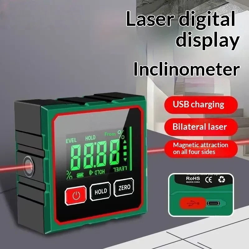 4-Side Magnetic Digital Angle Gauge with Laser