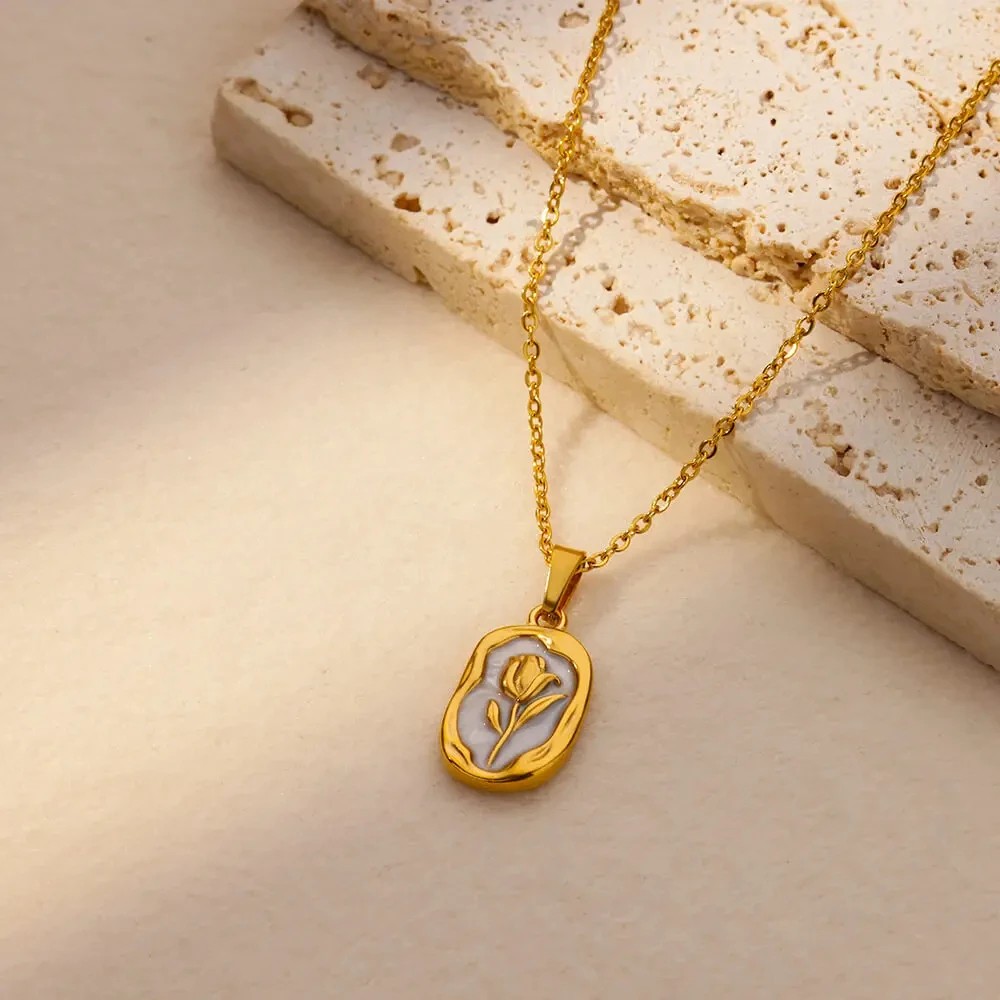 Rose Flower Necklace for Women: Gold Color Tulip Flower Pendant with Stainless Steel Chain