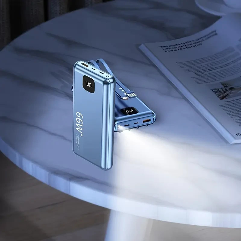 66W Fast Charge Power Bank – 20000mAh Built-in 3 Cables