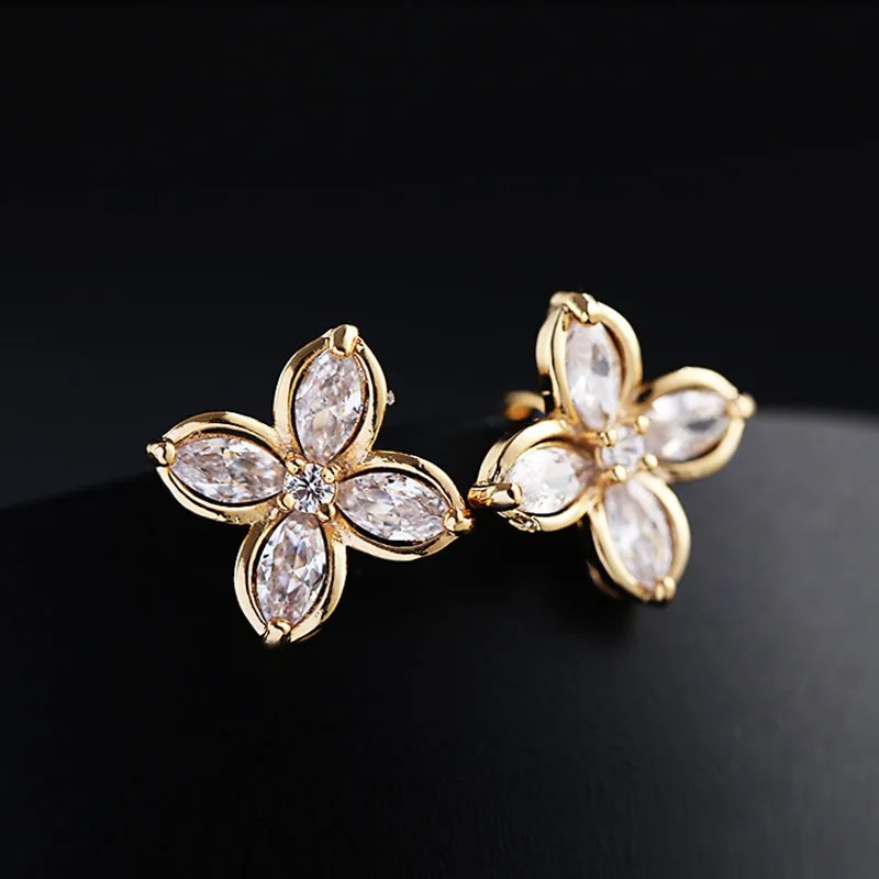 JIOFREE AAA Cubic Zirconia Flower Shape Clip-on Earrings - No Piercing Charm Jewelry for Women
