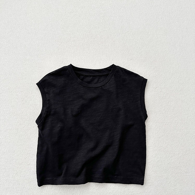 Slub Cotton Sleeveless Drop-shoulder T-shirt For Boys And Girls