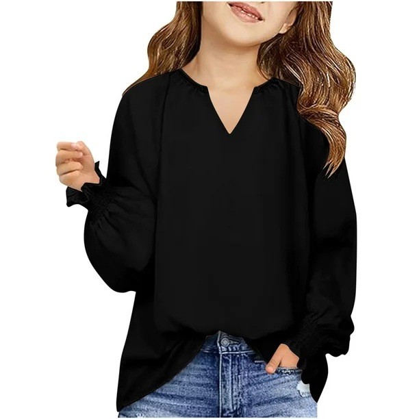 New Loose-fitting Solid Color Long Sleeves Children's Clothing Shirt