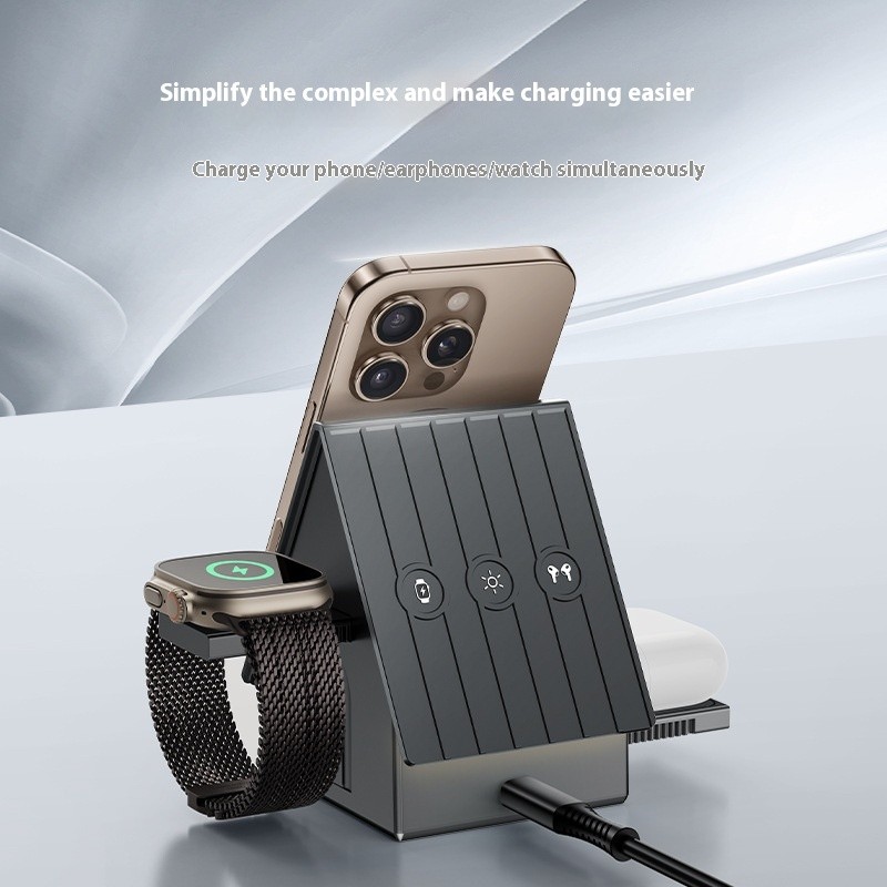 Three-in-one Wireless Charger Desktop Base Magnetic Bracket Suitable For Mobile Phone Watch Headset Fast Charging