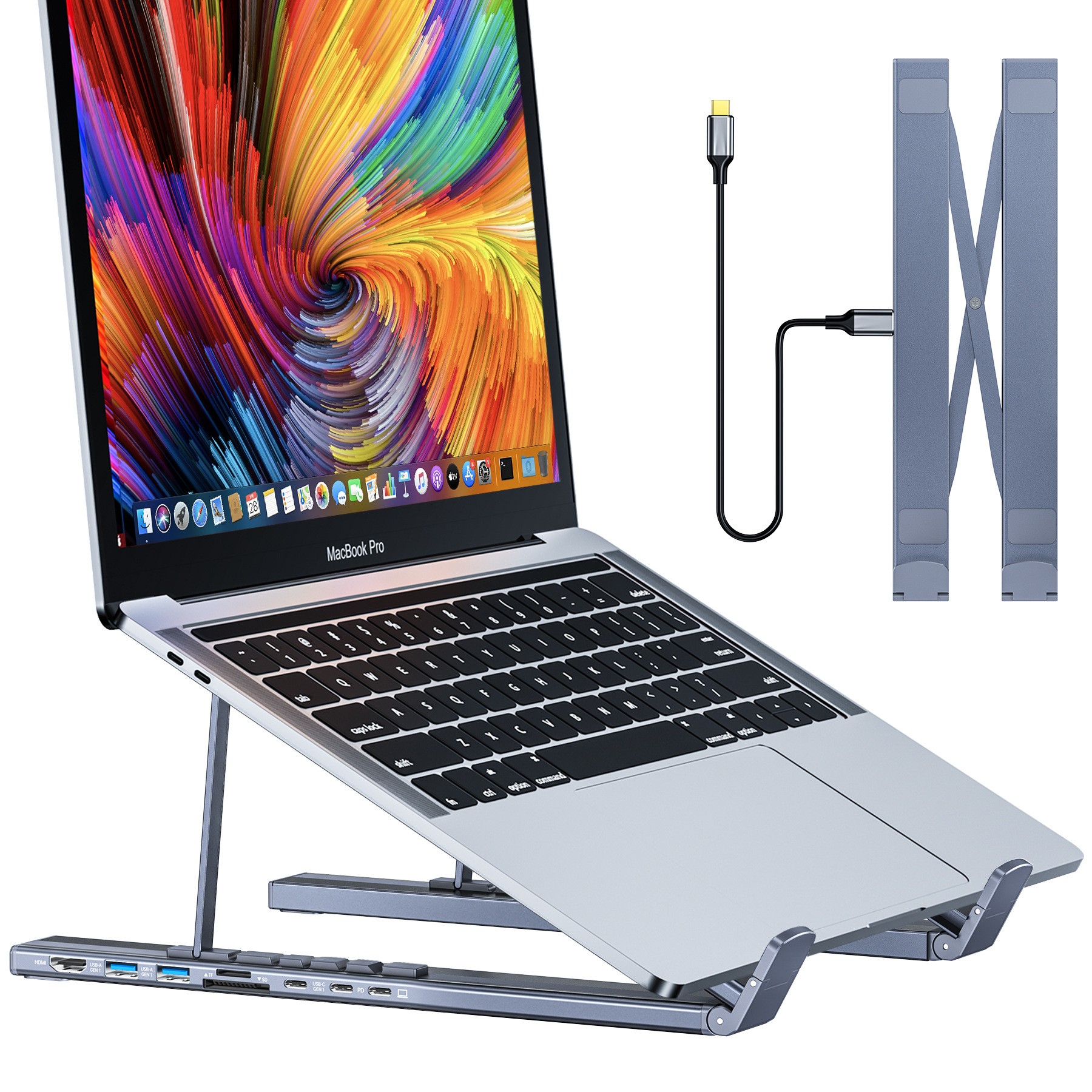 Aluminum Alloy HUB Multi-interface HDMI 8 In 1 Docking Station Laptop Stand