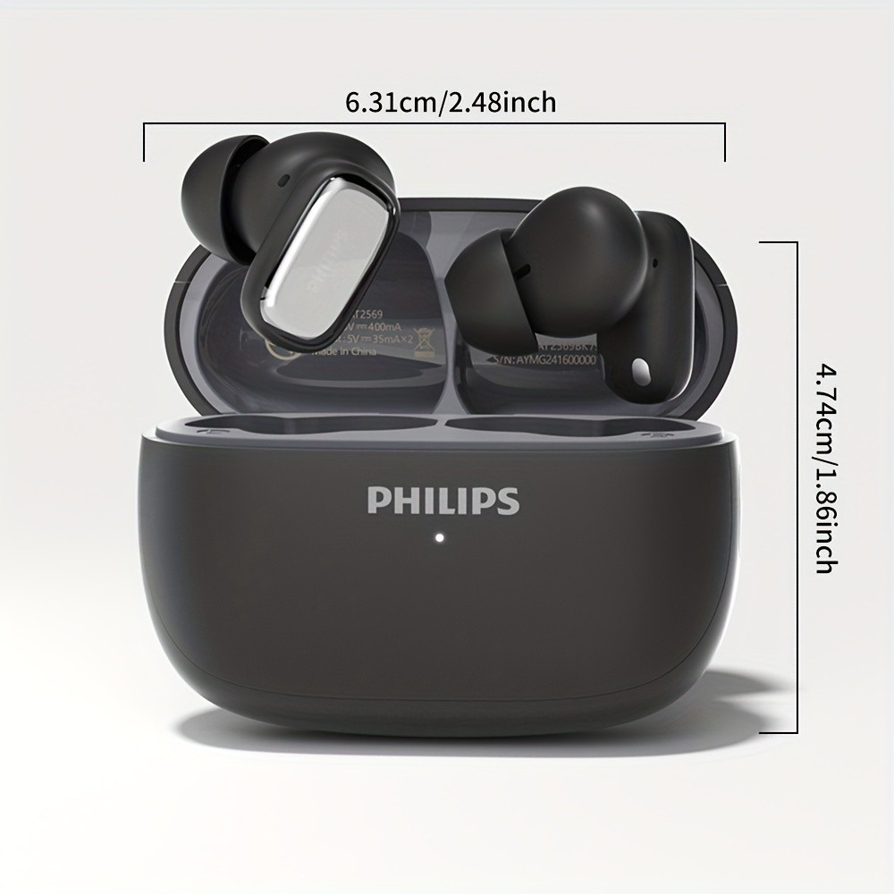 Philips BT5.4 In-Ear Earphones with Wireless Charging Case – 24-Hour Playtime, Game Modes, Built-in Mic, Touch Control