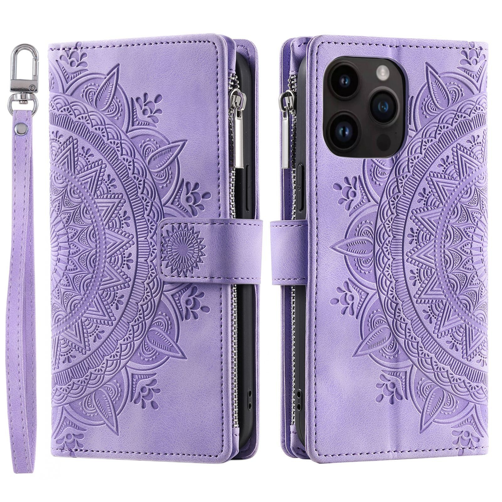 Card Zipper Bag Mobile Phone Leather Embossed Card Insert Protective Shell