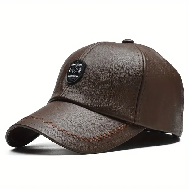 Men’s Stylish Black Faux Leather Baseball Cap