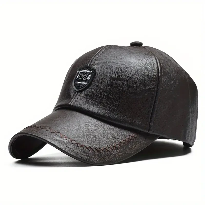 Men’s Stylish Black Faux Leather Baseball Cap