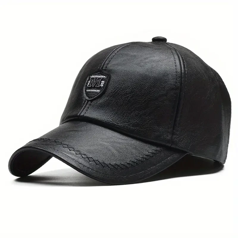 Men’s Stylish Black Faux Leather Baseball Cap