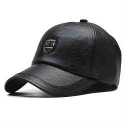 Men’s Stylish Black Faux Leather Baseball Cap