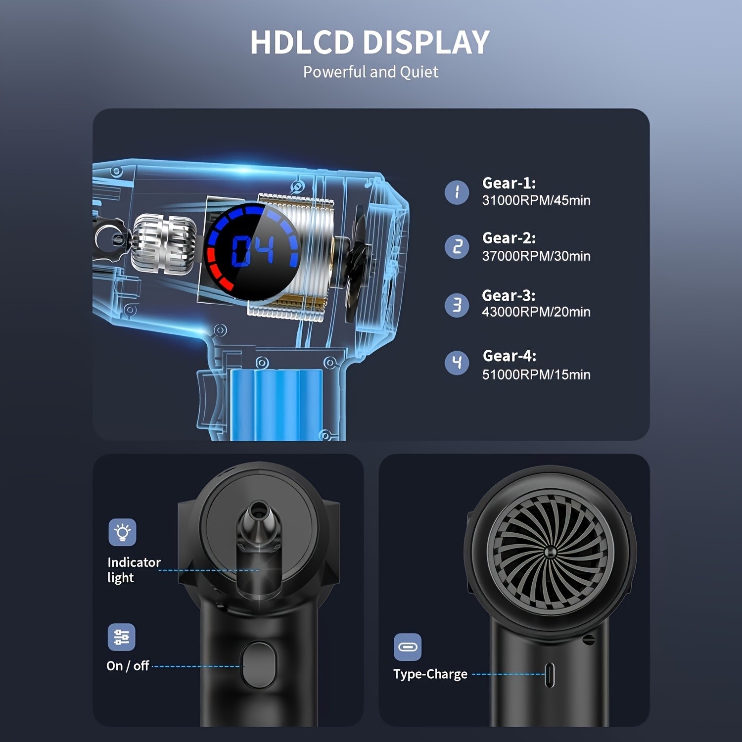 Cordless Electric Air Duster – 51000 RPM High-Power Blower, Adjustable Speed, 6000mAh Fast Charging, LCD Display