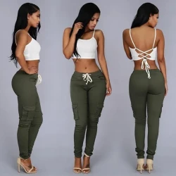 Women's Multi-Pocket Drawstring Casual Pants