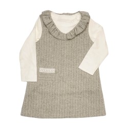 Vestido gris de raya diplomática de dos piezas | 6-12 meses y 3-4 años