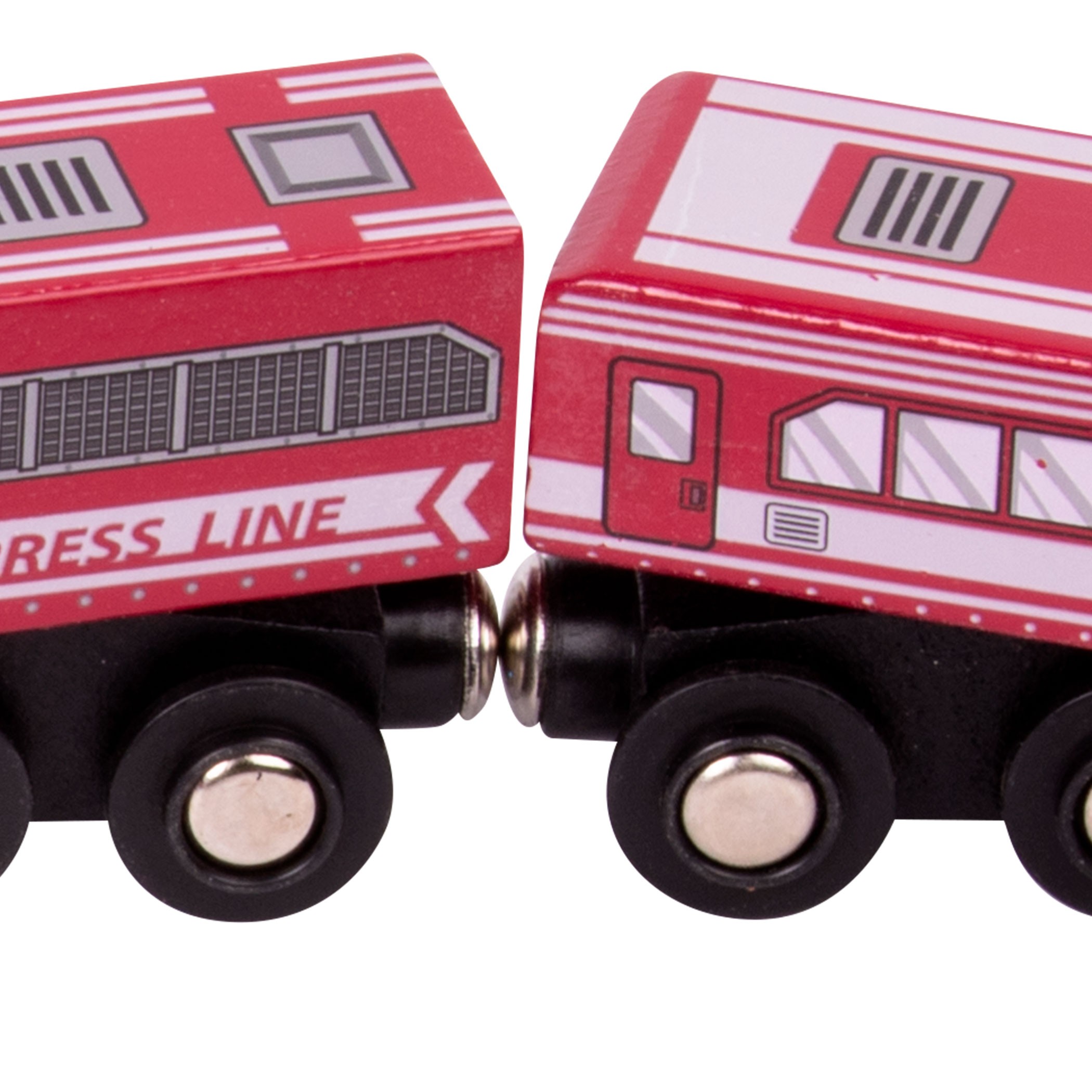 B. Trenes de madera de madera y ruedas