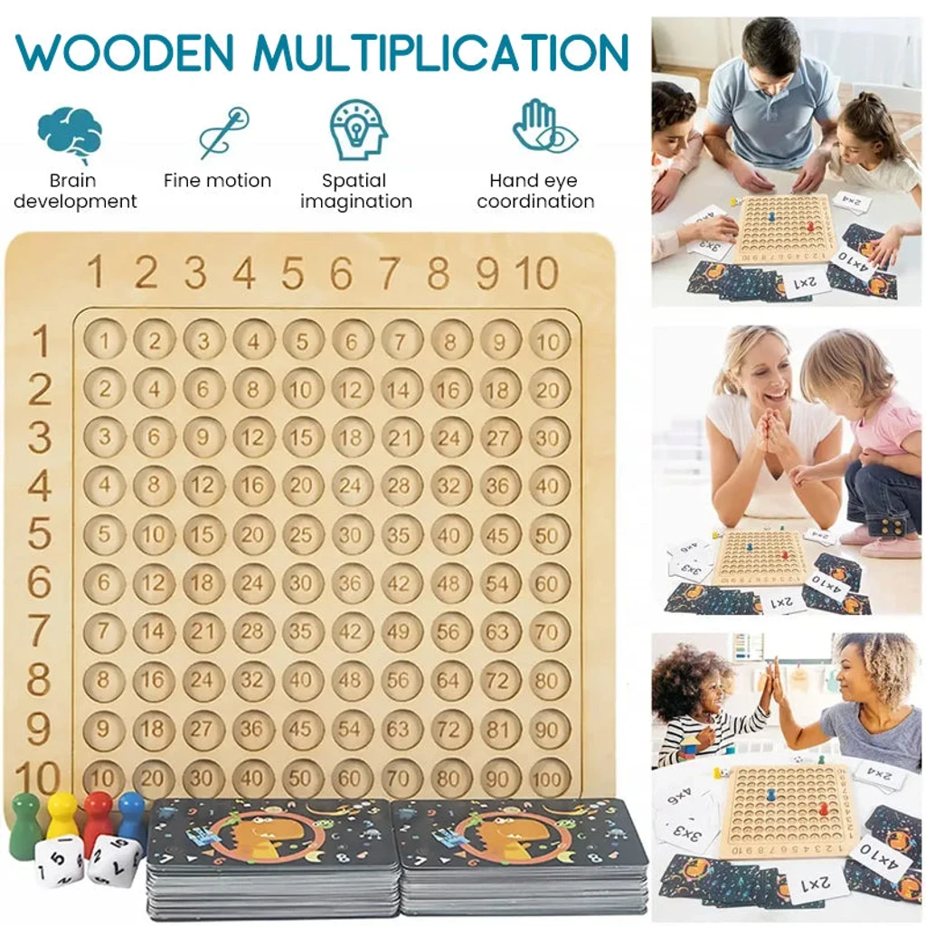 Juego de mesa de madera de multiplicación, juguete educativo de aprendizaje para niños.