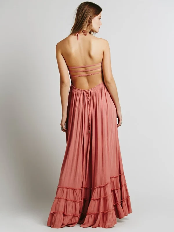 Vestido largo sexy de algodón de verano sin espalda