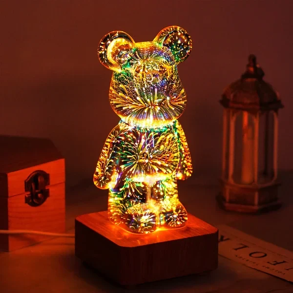 Lámpara de oso de fuegos artificiales 3D, luz decorativa de oso colorido, el mejor regalo para el amor