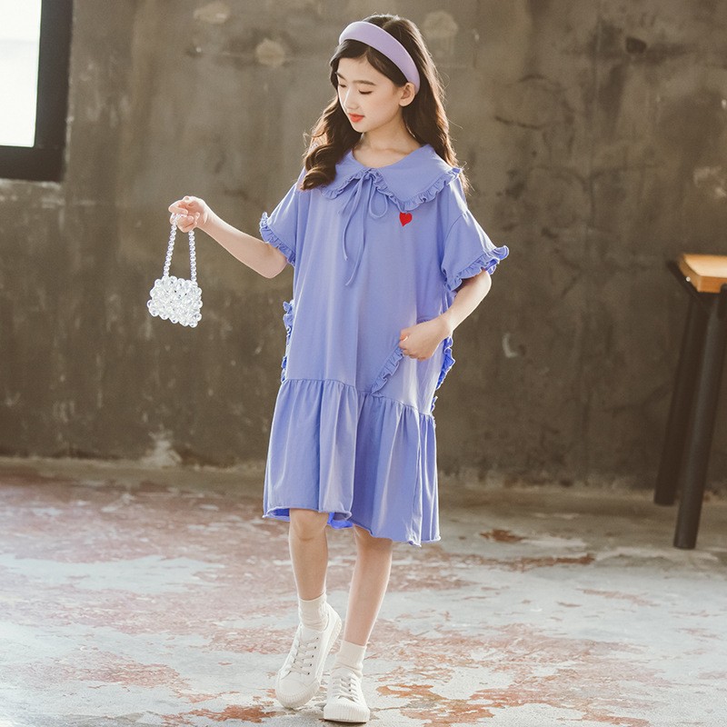 Encantador vestido de princesa con falda de algodón de verano para niñas grandes