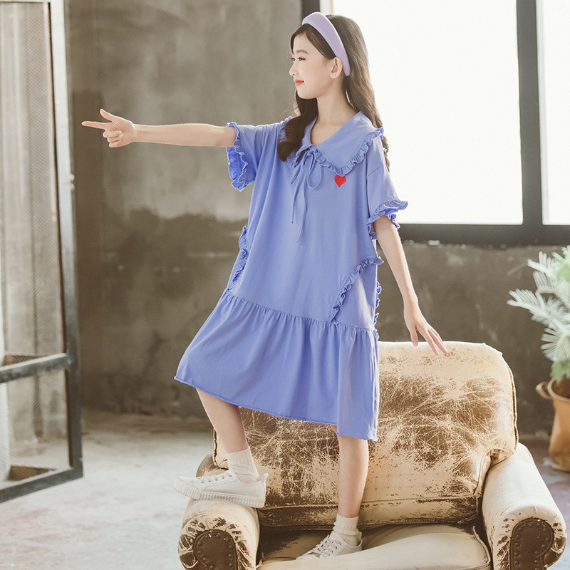 Encantador vestido de princesa con falda de algodón de verano para niñas grandes