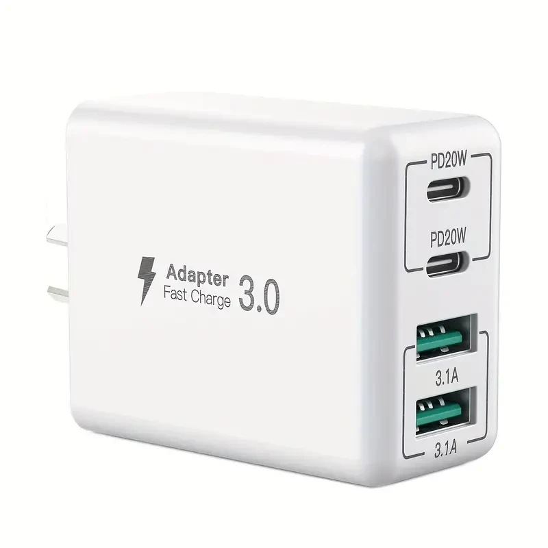 USB C Wall Charger, 40W 4-Port USB C Charger Block, Fast Charging Block Dual Ports PD+QC Wall Plug Multiport Type C