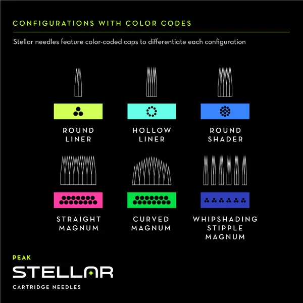 Peak Stellar Needle Cartridges – Round Liner – Box of 20