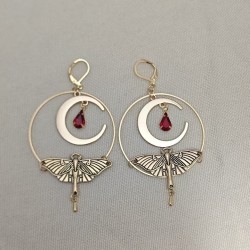 Retro Moths Moon Inlaid Gemstone Round Fashion Bohemian Style Women's Earrings