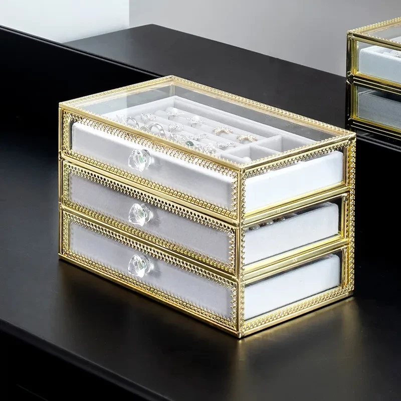 Glass Jewelry Box With Drawers