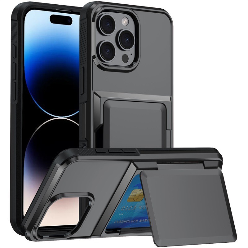 Solid Color Simple Flip Bracket Card Phone Case