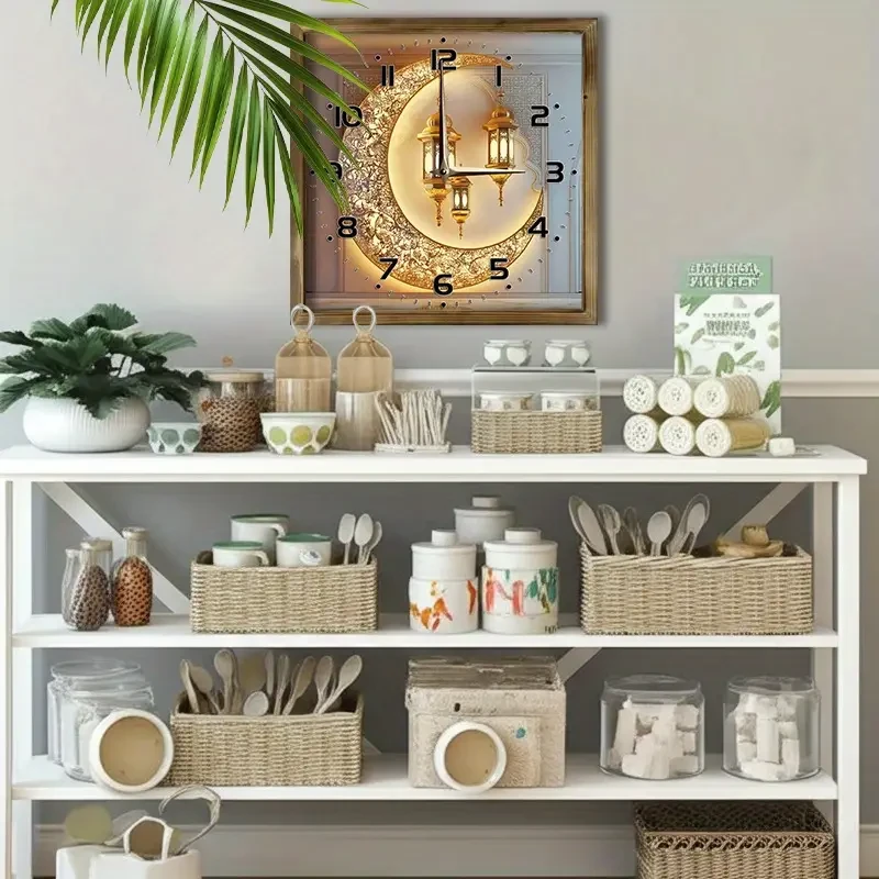 Golden Moon & Lantern Eid Backdrop Theme Wall Clock –