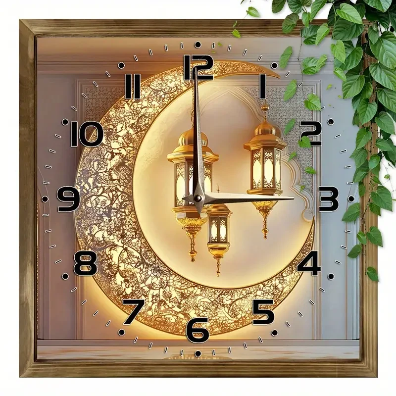 Golden Moon & Lantern Eid Backdrop Theme Wall Clock –