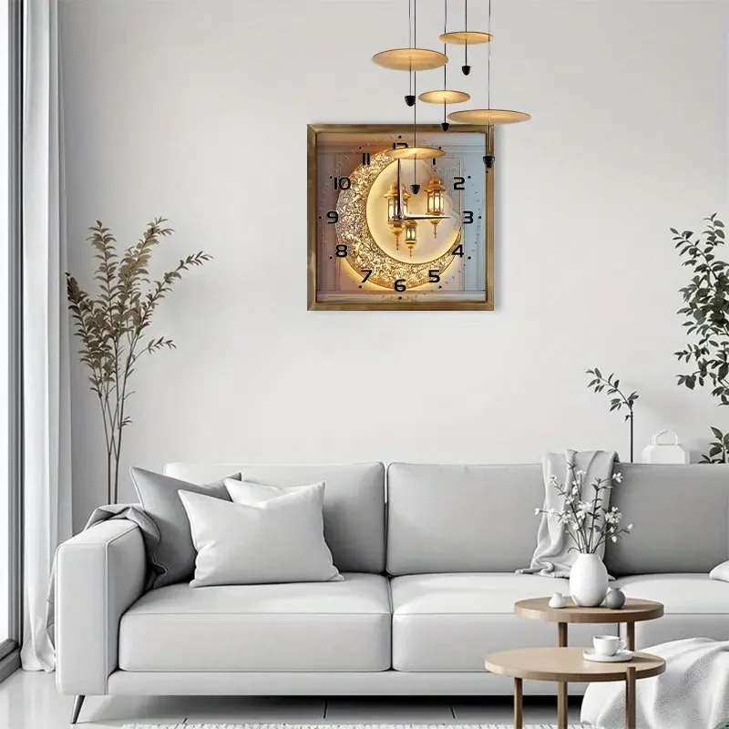 Golden Moon & Lantern Eid Backdrop Theme Wall Clock –
