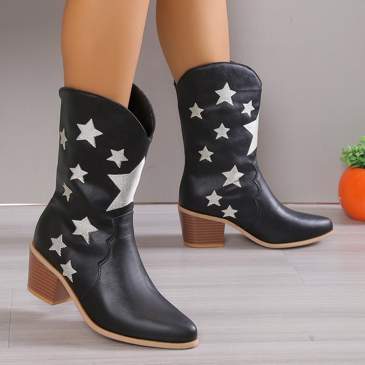 Botas de caballero bordadas de invierno: Elegancia occidental