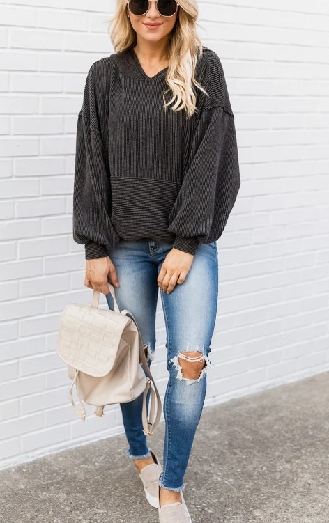 Sudadera con capucha de pana para mujer