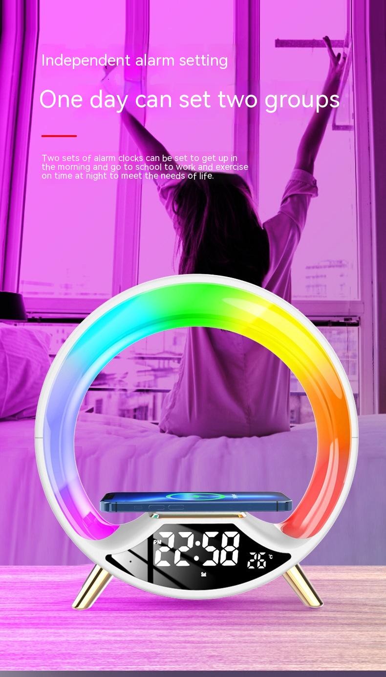 Altavoz Bluetooth multifuncional con carga inalámbrica y luz nocturna