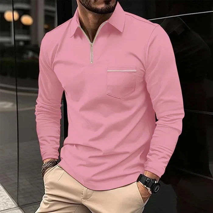 Polo de manga larga con solapa y cremallera para hombre