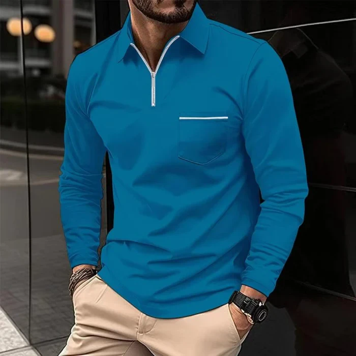 Polo de manga larga con solapa y cremallera para hombre