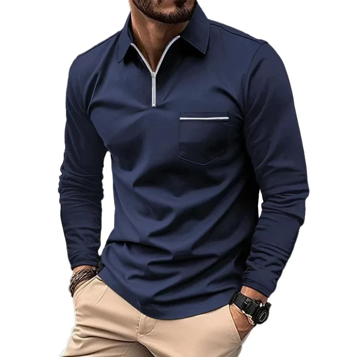 Polo de manga larga con solapa y cremallera para hombre