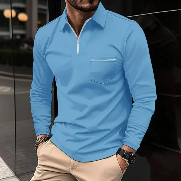 Polo de manga larga con solapa y cremallera para hombre