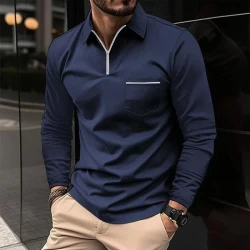 Polo de manga larga con solapa y cremallera para hombre