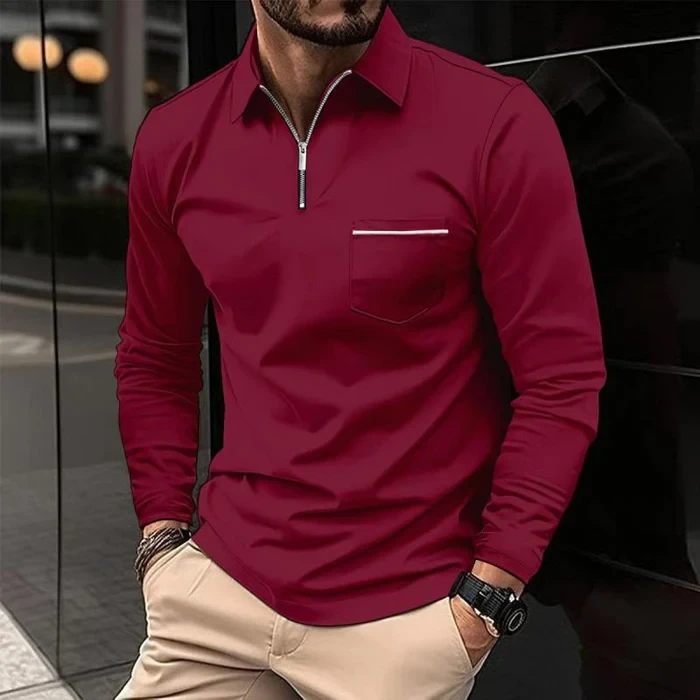 Polo de manga larga con solapa y cremallera para hombre