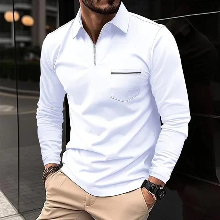 Polo de manga larga con solapa y cremallera para hombre